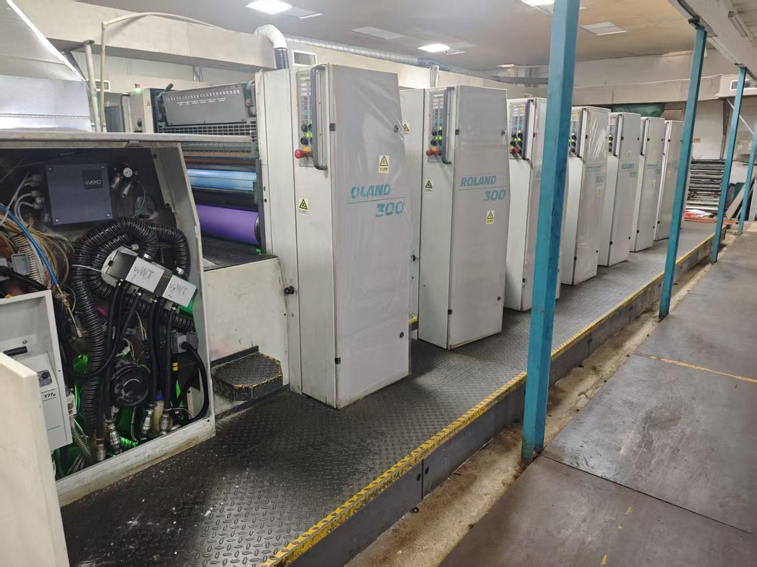 Install a UV LED hybrid curing system on an older Roland 300 offset printing press
